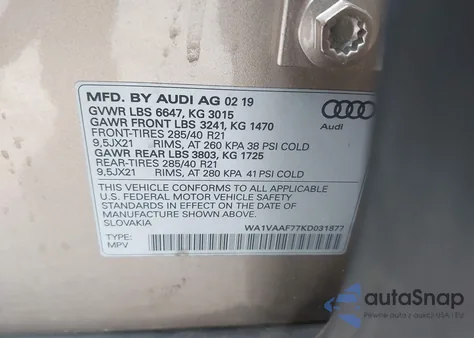 2019 Audi Q7 55 Premium z USA, uszkodzony, nr VIN WA1VAAF77KD031877
